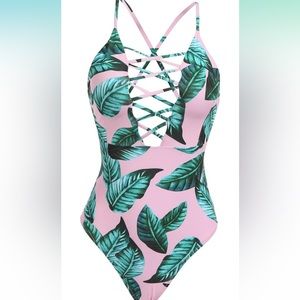 Womens pink one piece swimsuit size large